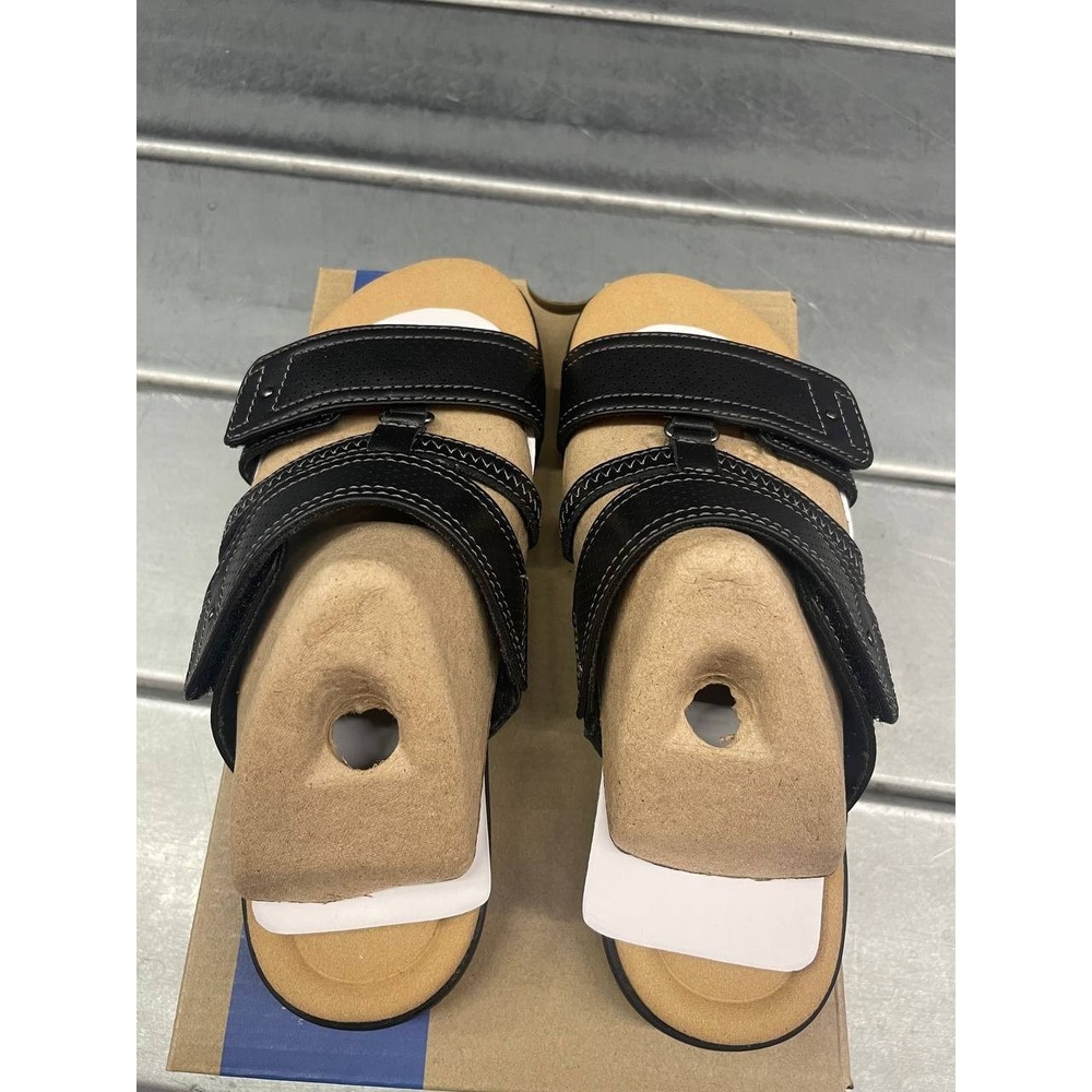 Clarks Elizabeth Ave Sandals Womens 6 Black Leather Slip On Slide - Picture 4 of 9